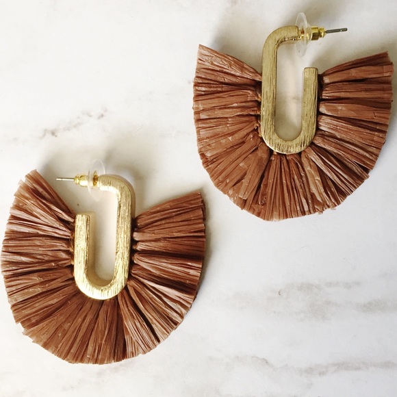 Brown Fan Tassel Earrings - Picture 2 of 3